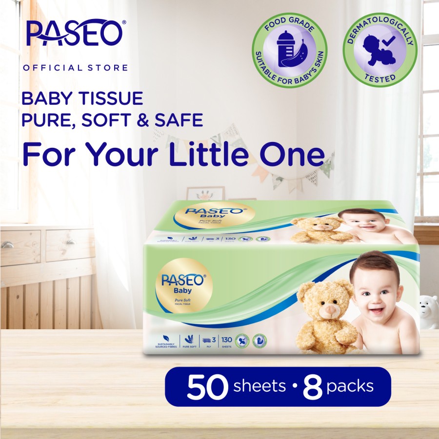 Paseo Baby Tissue Bayi Travel Pack 50 Sheets x 8 Packs