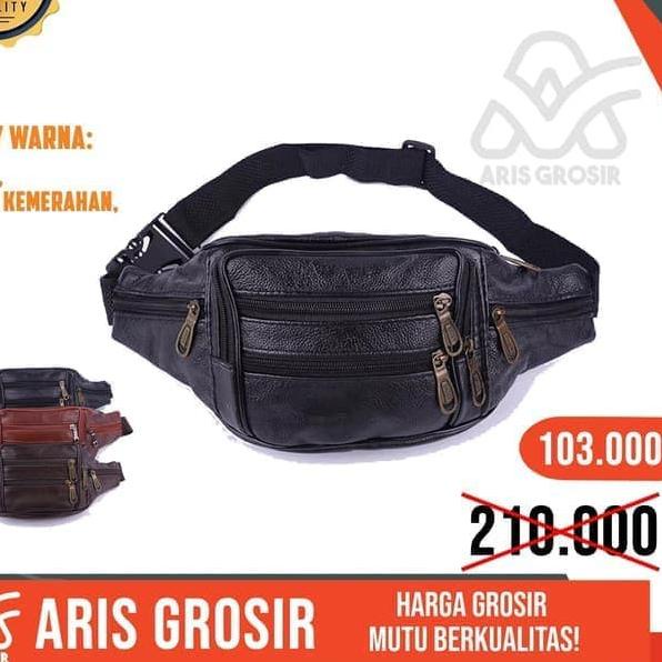 ✫ Tas Pinggang Kulit Pria Tas Slempang Cowok Original Branded X28 ➪
