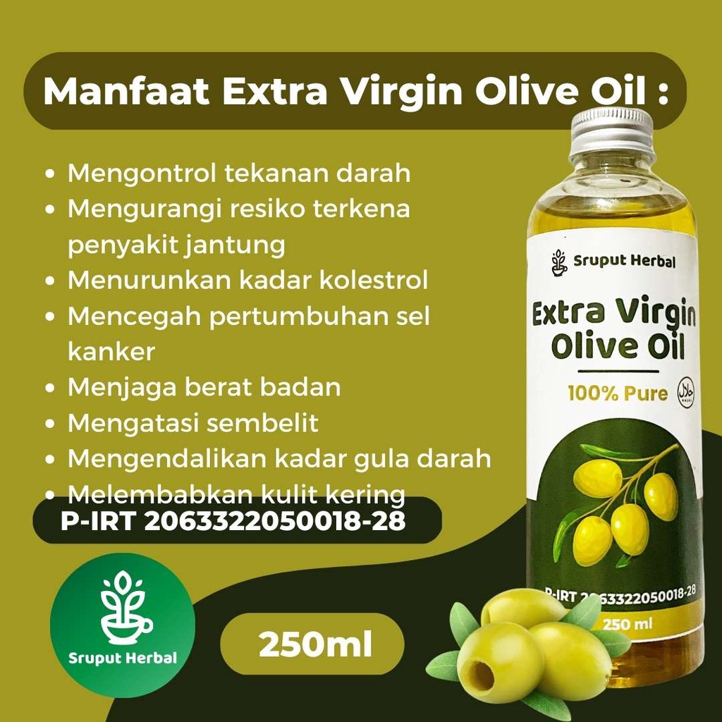 250ml Minyak Zaitun - Extra Virgin Olive Oil Murni Botol  Sruput Herbal