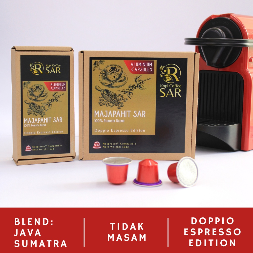 

Majapahit SAR - Full Robusta Blend Nespresso Compatible Coffee Capsule Kopi Coffee SAR Kopi Kapsul untuk Mesin Nespresso