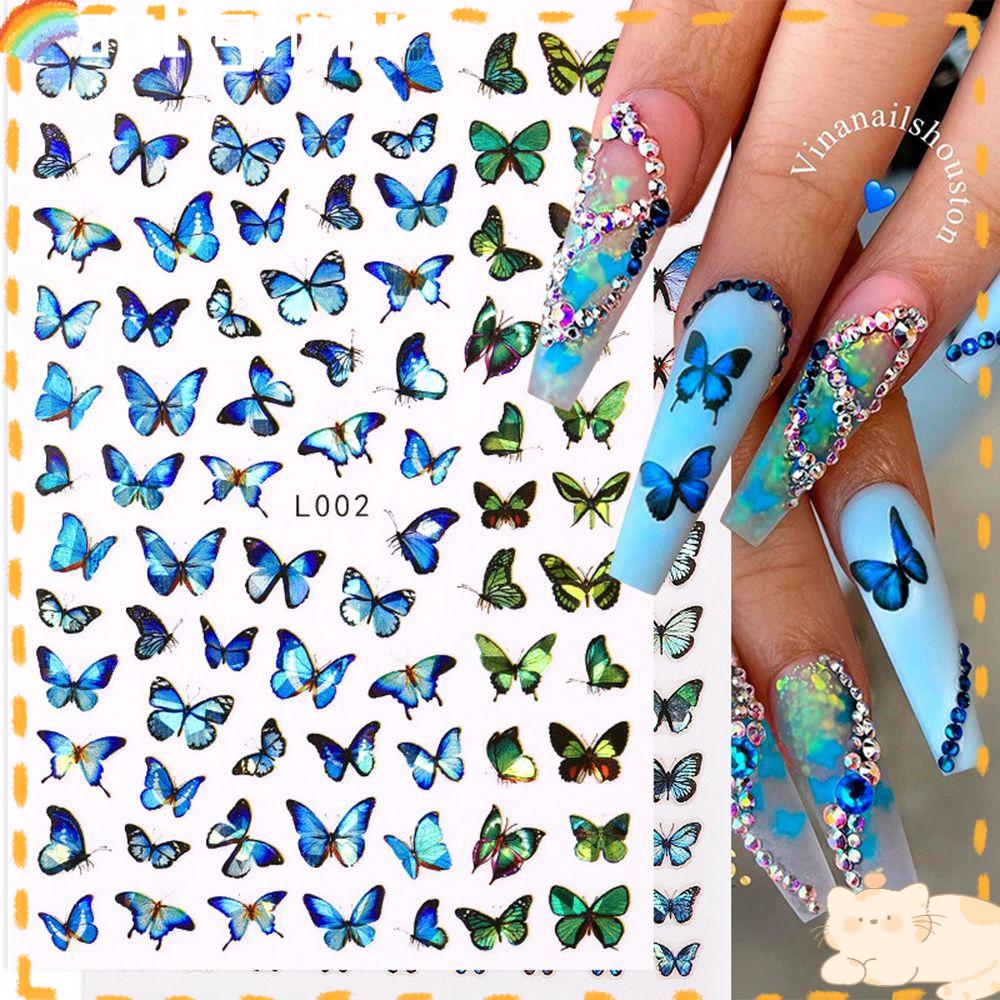 Solighter 1lembar Stiker Kuku Kupu-Kupu 3D Stylish DIY Motif Warna-Warni Nail Art Dekorasi