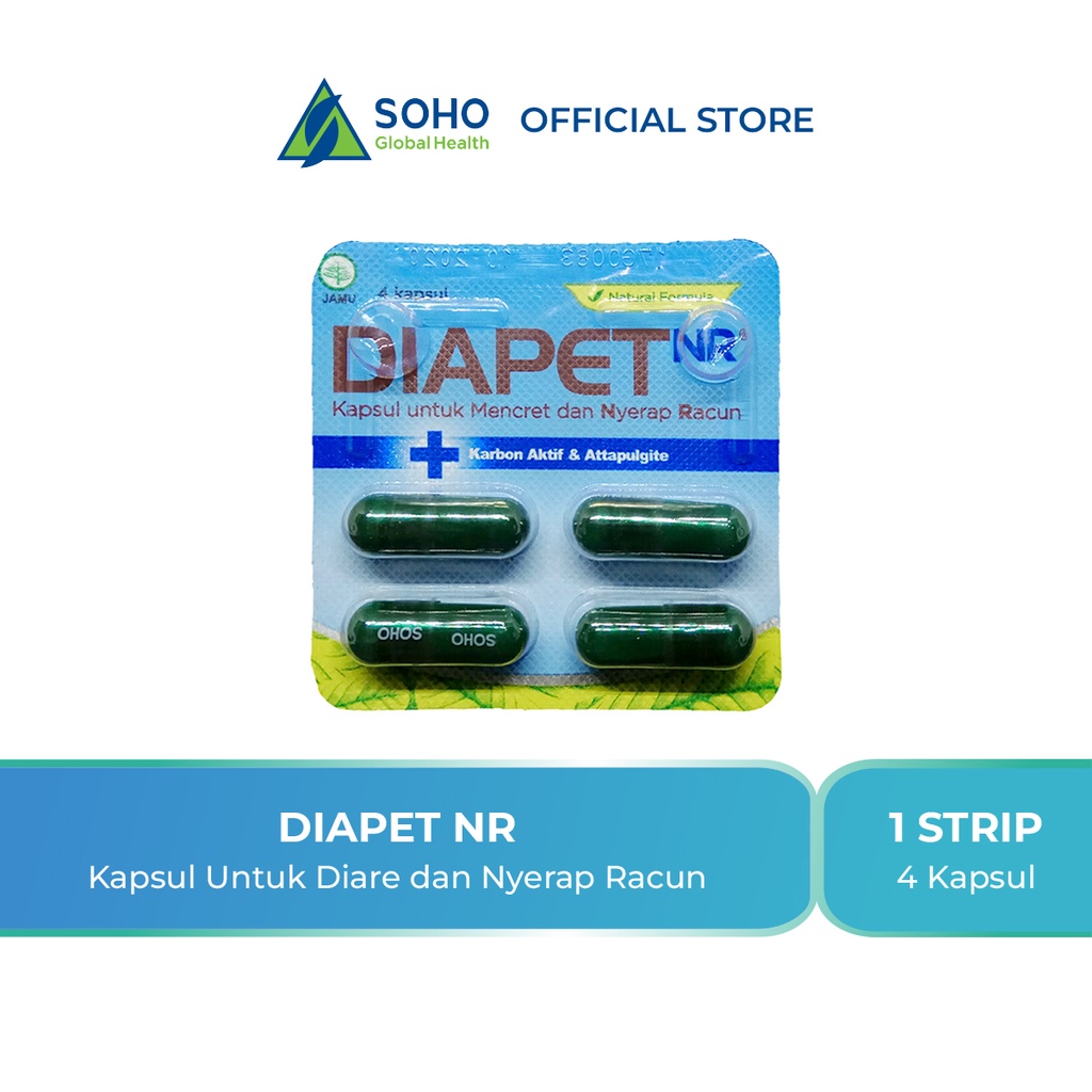 Diapet NR (Nyerap Racun) Kapsul Untuk Mencret 1 Strip isi 4 Kapsul