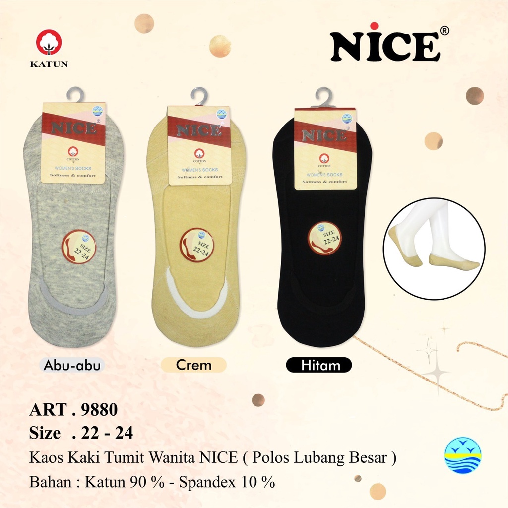 Kaos Kaki Wanita NICE 9880 Motif Polos Lucu / Kaos Kaki Kebutuhan Wanita / Invisible Socks Kaos Kaki Wanita