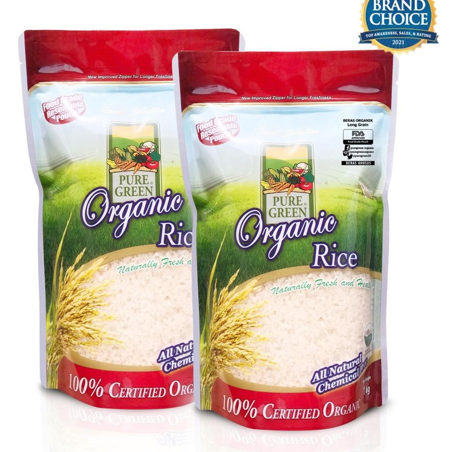 

❋ Puregreen Organic Rice Beras Organik White Long Grain Paket 2 x 1 kg ◘