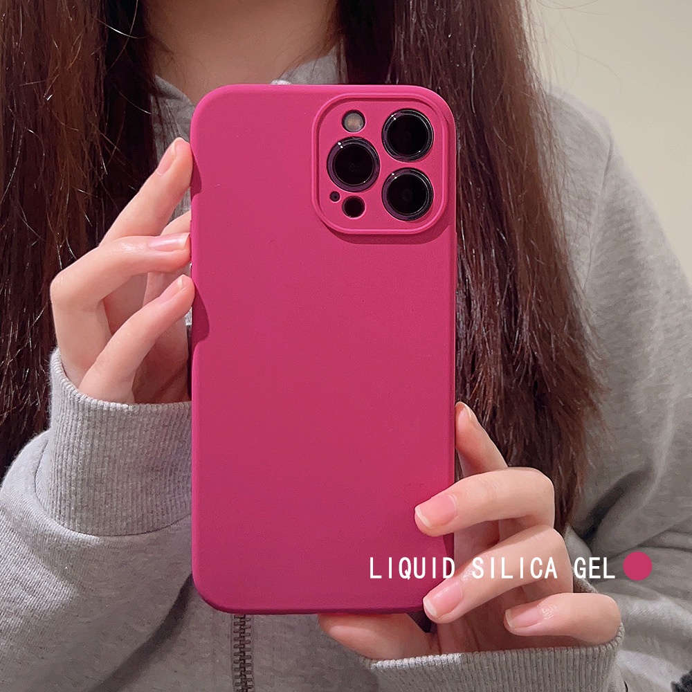 IPHONE Pitaya Pink Ins Case Karet Silikon Cair Untuk Iphone14 11 12 13 PRO MAX Casing Pelindung Penutup Kamera AT0210