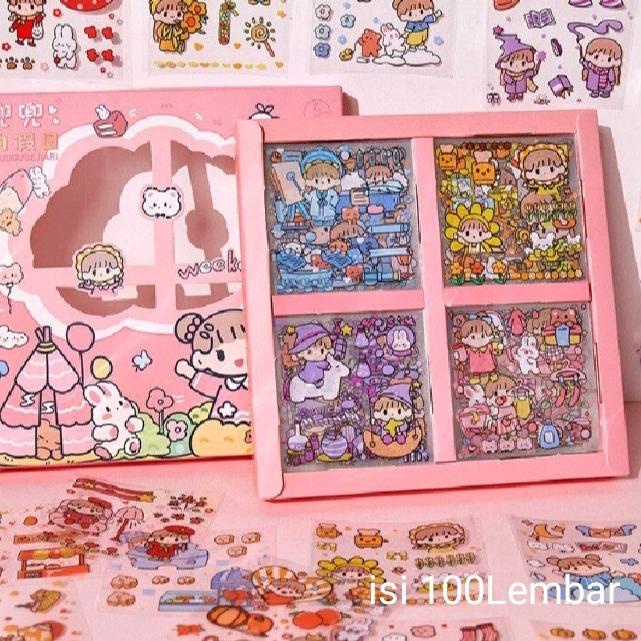 

IAN944 Promo 100 Lembar Sticker Set Pet Waterproof Lucu Cartoon Terbaru Box Besar ++