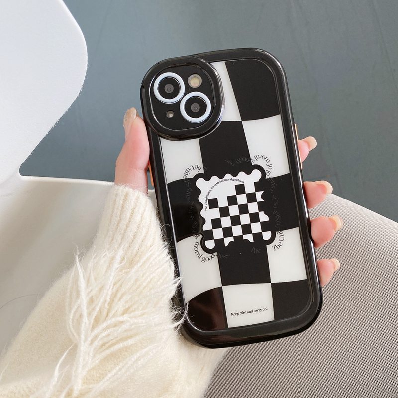 1PC Black Puff Case IPhone 11 12 13 14 Pro Max Soft Phone Case Check/lattice Casing