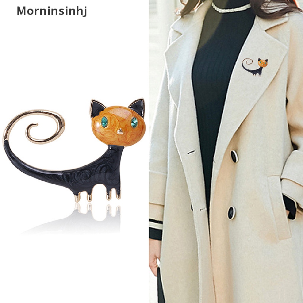 Mornin 1pcs Enamel Lucu Kucing Bros Untuk Wanita Kitty Pin Brooch 2warna Perhiasan Hewan id