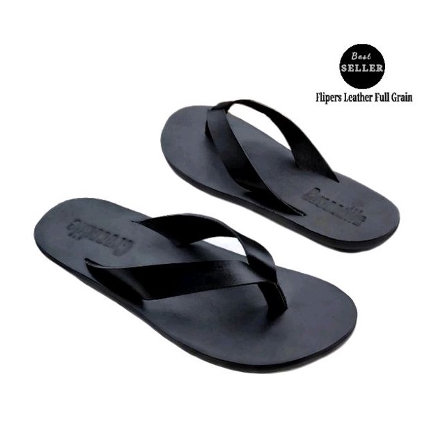 BEST PRODUCT - Sandal Pria Kulit Sapi Asli Flip Jepit Anti Slip Kekinian Hitam Coklat Kasual Sendal Santai Promo Murah