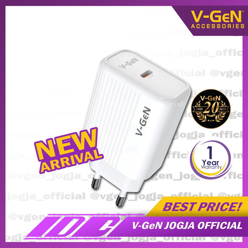 Travel Charger V-GeN VTC1-26 Type-C 20W PD3.0 Auto ID Fast Charger