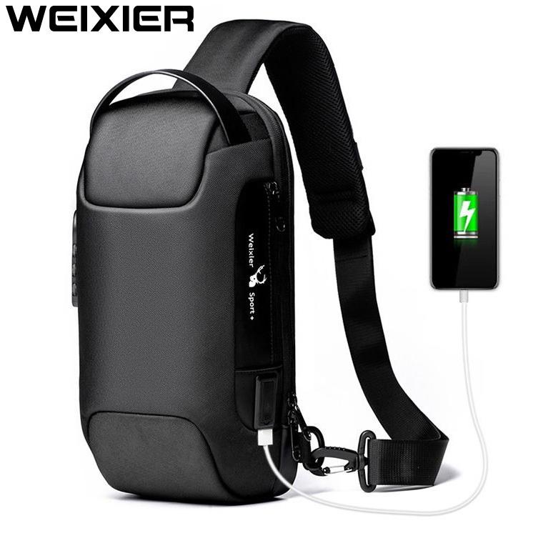 Terlaris WEIXIER 9529 Tas Selempang Pria Shoulder Bag Anti Maling USB Port Anti Air WX-OS