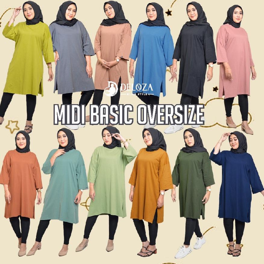 Terlaris Deloza Long Tunik Oversized Kaos Polos / Midi Dress JUMBO