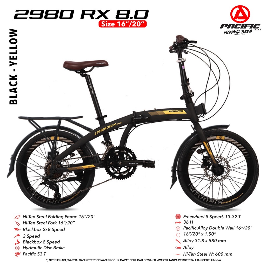 Sepeda Sepedah Folding Bike Lipat Lipet 20  Pacific Pacifik Olahraga Anak Dewasa 2980 RX 8.0 Murah