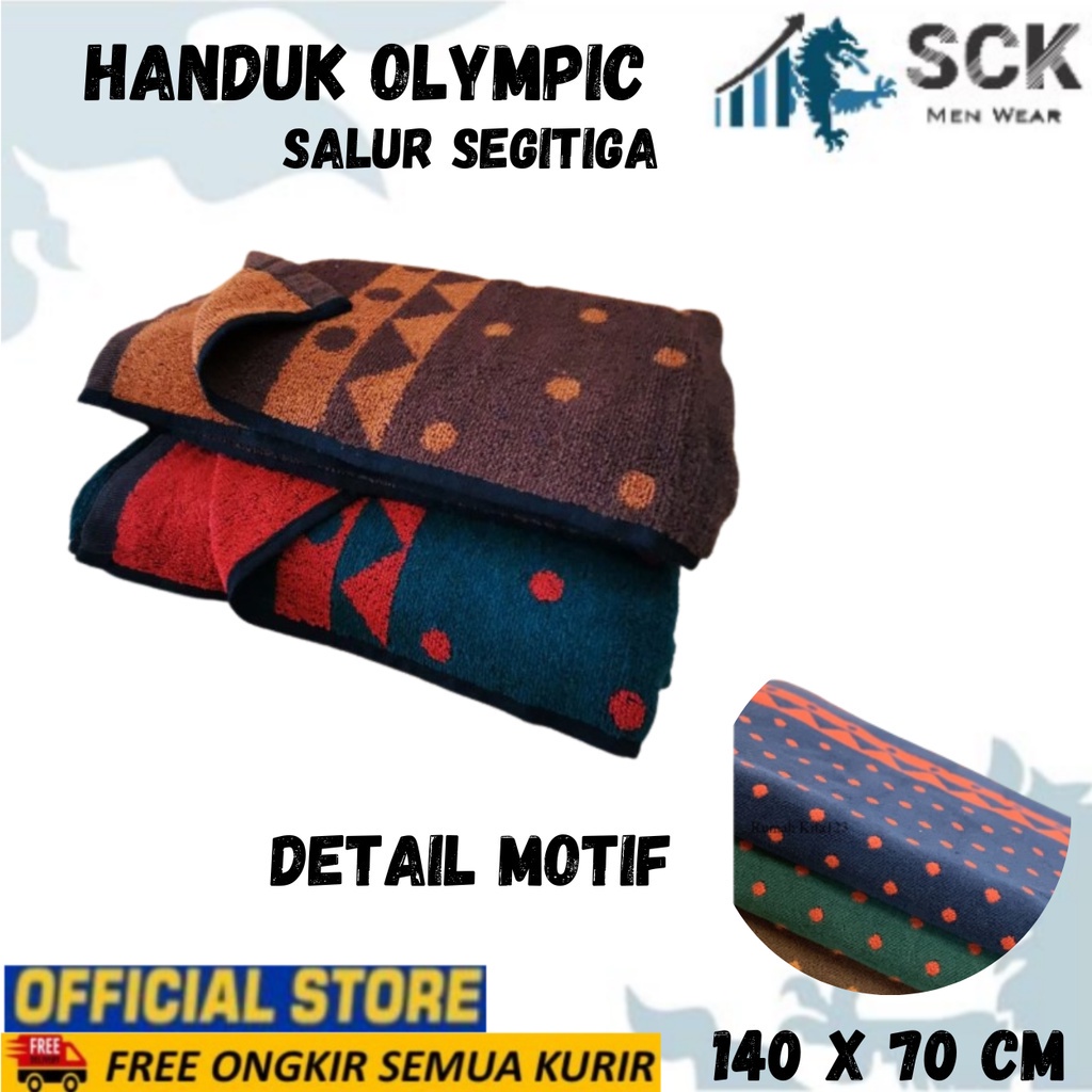 Handuk Mandi OLYMPIC 140x70cm SEGITIGA BINTIK GELAP Salur Halus Berkualitas Ukuran 140 X 70 Cm / Perlengkapan Mandi Olimpic - sckmenwear GROSIR