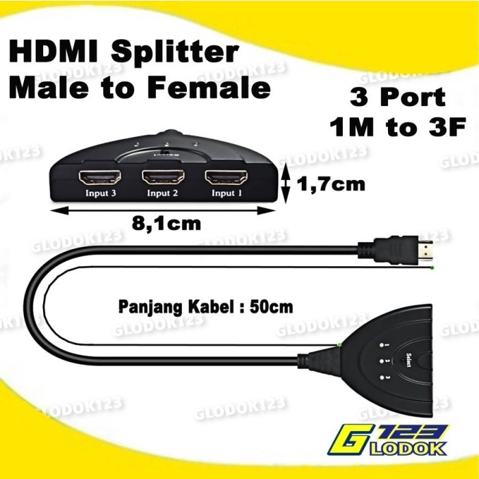 Kabel HDMI Splitter 3 Port / Switcher Adapter 3 Input 1 Output