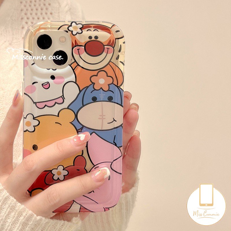 IPHONE Cute Bear Full Back Phone Case Kompatibel Untuk Iphone11Xr 7 8 Plus XS Max X 6 6s Plus 12 14 Pro Max 13 Pro Max SE 2020 Shockproof Airbag Kartun Winnie The Pooh Soft TPU Case