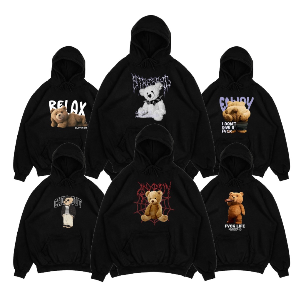 HOODIE BLACK TEDDY SERIES UNISEX PREMIUM | CREWNECK.INC