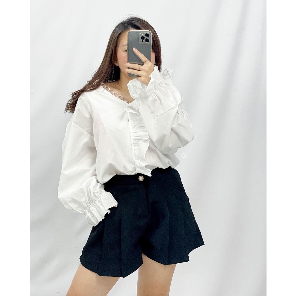 Lewina Oversized Top Blouse Salur Katun Korean Style