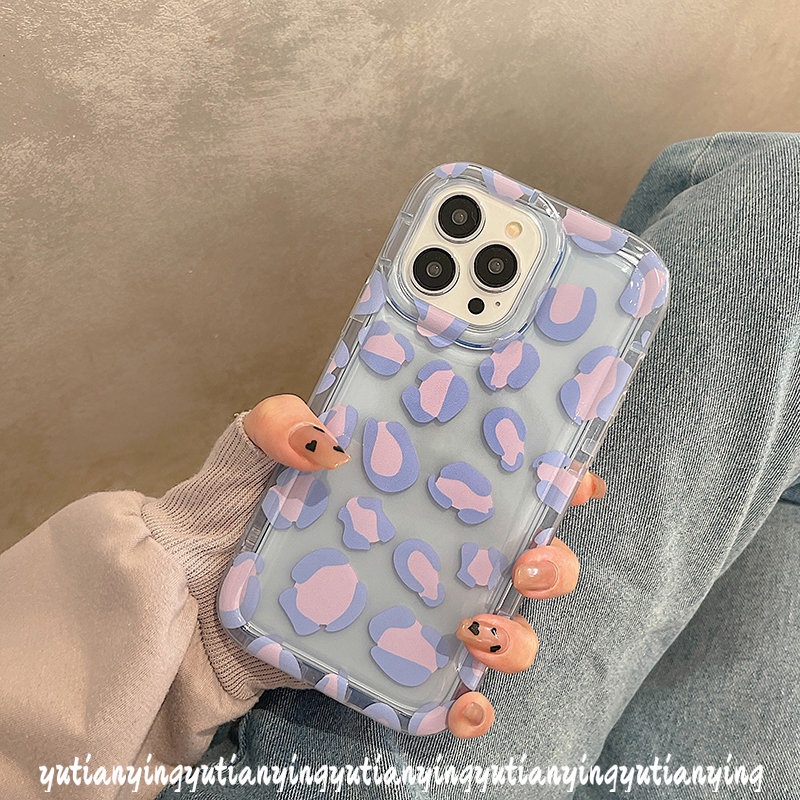 IPHONE Casing Ponsel Kompatibel Untuk Iphone11 14 13 12 Pro MAX XR 7plus 8plus 6 6S 7 8 Plus X XS MAX Ins Fashion Ungu Leopard Print Airbag Shockproof Transparan Lembut TPU Cover