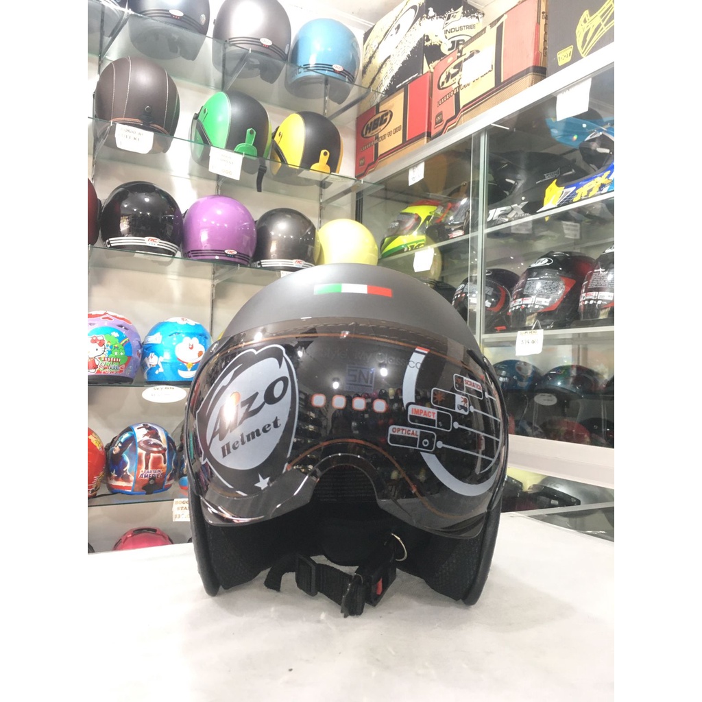 Aizo Helm Pilot Italy Half Face Dewasa Kaca Pilot Abu Doff Standar Keamanan SNI COD Pack+Bubble Wrap