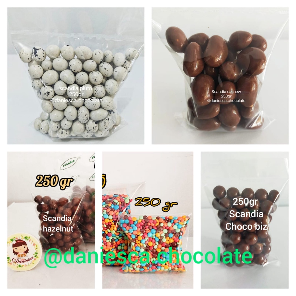 

250Gr Coklat SCANDIA Best Seller Almond / Almond Green Tea / Mede / Kismis / Assortment / Choco White / Choco Nut / Choco Biz / Pluto / Hazelnut / Rainbow (SCP)