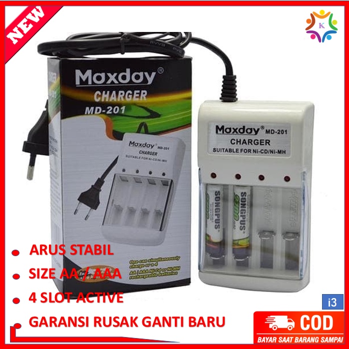 Charger Baterai Sony AA/AAA Maxday MD-201 4 Slot Battery Charger Original Cas Multifungsi Bergaransi
