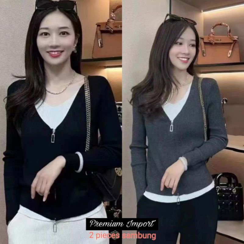 ⚡️ CLEARANCE SALE ❤️ IMPORT ❤️ READY ! AMIRA TWO TONE ZIPPER LONG SLEEVE  BLOUSE SWEATER SWEATSHIRT