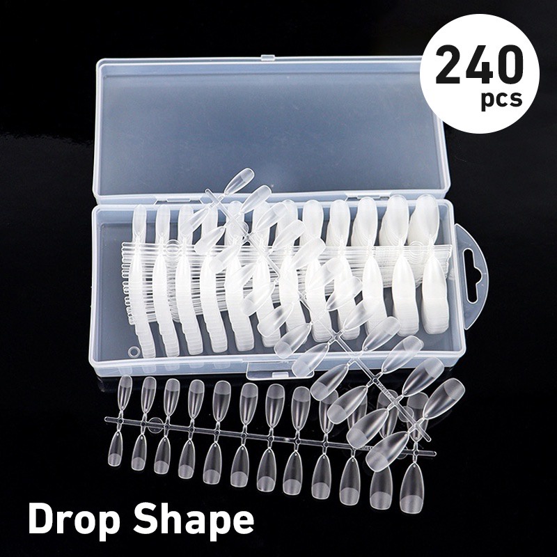 Set Kuku extension  long oval warna clear free box UV Untuk Nail Art Diy 240 pcs