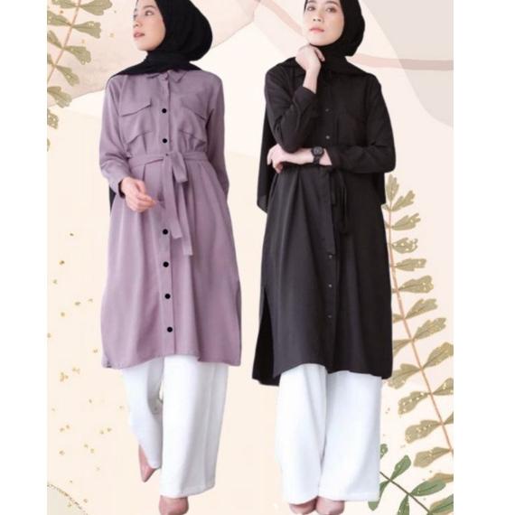STOK TERBARU Baju Long Dress Kemeja Tunik Wanita Muslim Jumbo Remaja Terbaru 2021 Kekinian Polos Sak