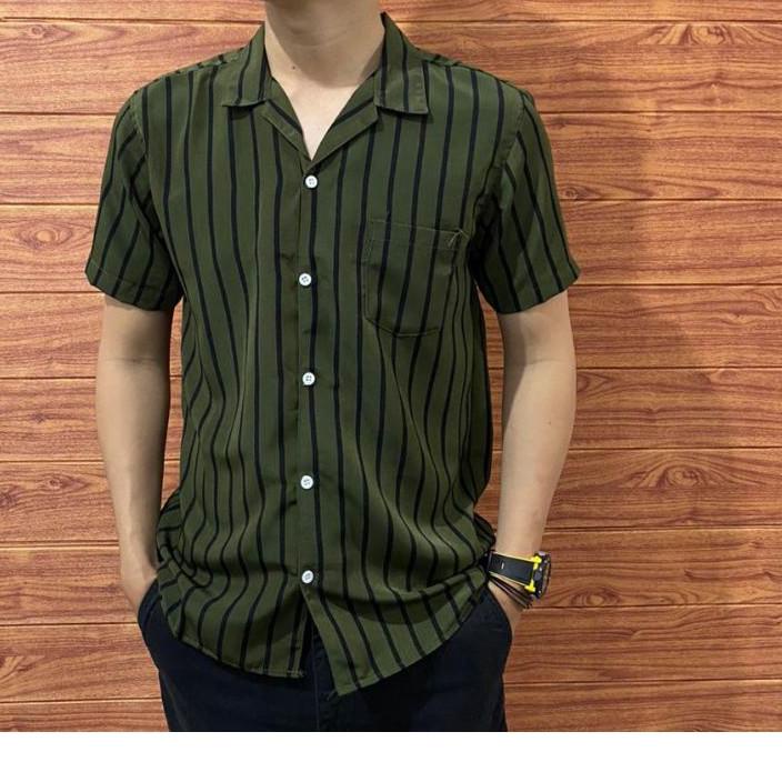 ♗ RIVIERA CLOTHING/KEMEJA STRIPE PRIA LENGAN PENDEK/KEMEJA SALUR PRIA/KEMEJA CASUAL PRIA/KEMEJA SANT