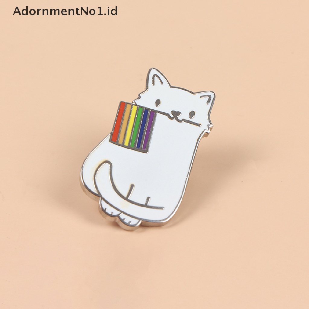 [AdornmentNo1] 1pc Kucing Dengan Bendera LGBT Pride Enamel Pin Hujan Gay Bros Perhiasan [ID]