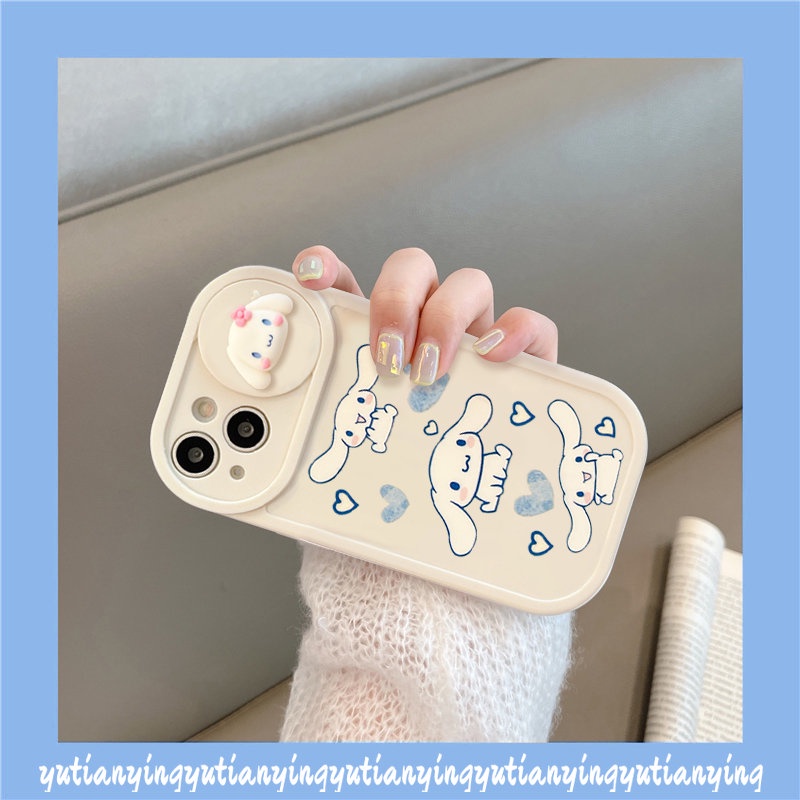 IPHONE Casing Ponsel Kompatibel Untuk Iphone11 7 8 Plus XR 13 12 Pro MAX X XS MAX Lovely Cinnamoroll Pom Pom Purin Kartun Lucu Boneka 3D Tarik Jendela Pelindung Kamera Lembut TPU Cover