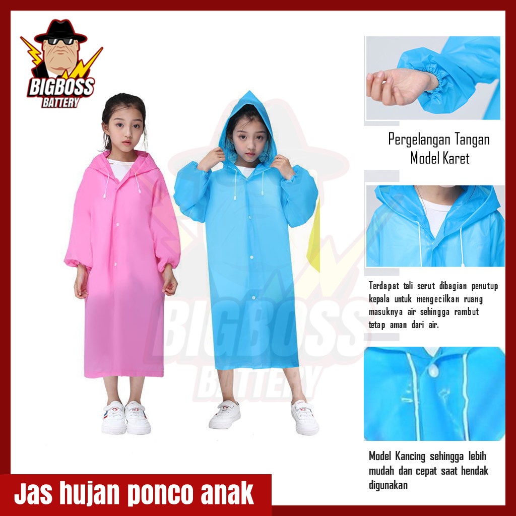 Jas Hujan Model Ponco Anak Tebal Colorful Emergency Raincoat Jas Ujan Bahan EVA Pelindung Badan Dari Air Hujan