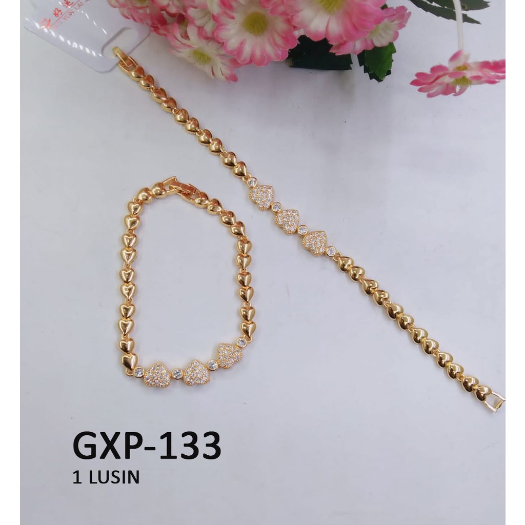 [1 LUSIN ISI 12] GELANG XP RANTAI EMAS GOLD 3 HATI DIAM TERMURAH / DUNIA GELANG TERBARU