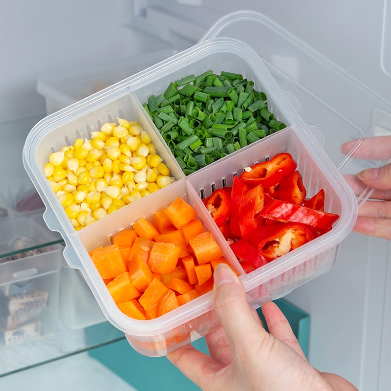 4kisi Food Preparation Storage Box Kompartemen Kulkas Freezer Organizer Sub-Packed Daging Bawang Jahe Piring Crisper Perlengkapan Dapur