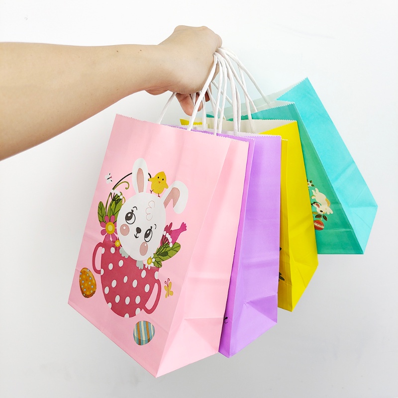 Happy Easter Paper Gift Bag Cute Rabbit Kelinci Kartun Cookies Kemasan Permen Biskuit Bags Untuk Perlengkapan Dekorasi Pesta