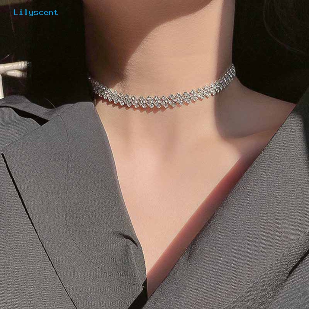 [LS] Rantai Klavikula Geometris Electroplating Temperamen Adjustable Extension Chain Dekorasi Hadiah Wanita Penuh Berlian Imitasi Choker Kalung Fashion Perhiasan Untuk Perjamuan