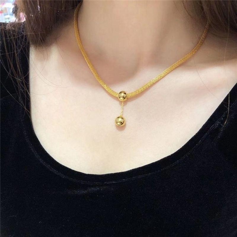 Kalung Bahan Titanium Steel Tebal Dengan Liontin Manik-Manik Bulat