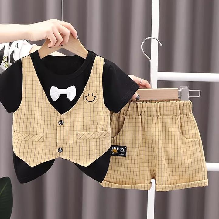 ☺ Setelan anak laki laki import Rompi kaos celana pendek anak baju bayi laki laki motif rompi smile 