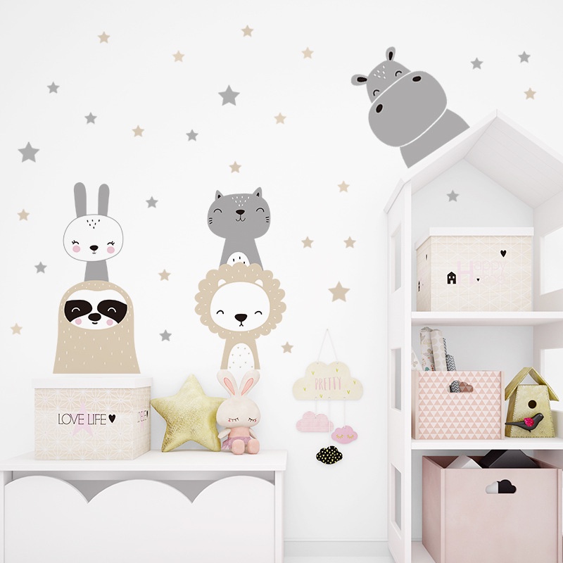 Hot Sale/[Unggulan] 1set Boho Warna Kartun Hewan Stiker Dinding Pelangi Bintang Wall Decals Removable Vinyl Switch Stiker Untuk Kamar Anak Bayi Nursery