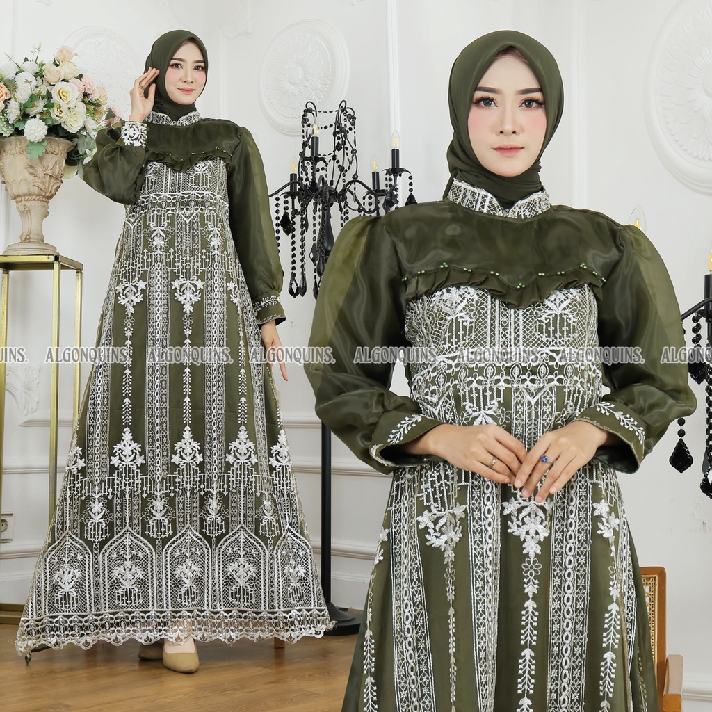 ALGONQUINS Gamis Brukat Syafeera Baju Pesta Muslim Luxury Wanita Dewasa Syari Hari Raya Fashionable 