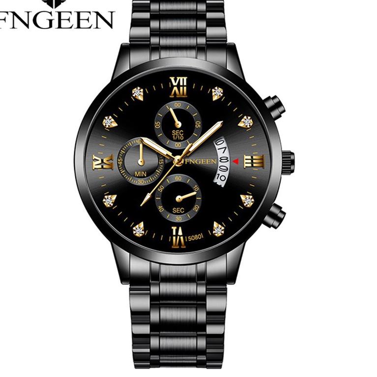 TERBAIK FNGEEN 5080 Jam Tangan Pria ury Stainless Steel Quartz Original Anti Air Watch + Kotak Grati