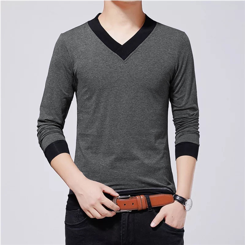 Kaos leher V Lengan Panjang Pria Gaya Korea - XSHOP Lionel