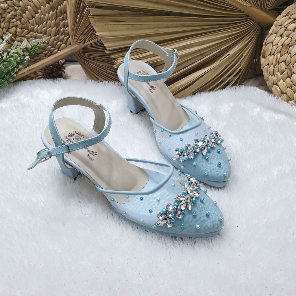 Sepatu wedding pesta cantik babyblue 7cm tahu