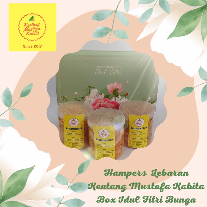 

Paket Hampers Lebaran Idul Fitri Kentang Mustofa Kabita - Box Bunga - Mix-TdkPds&Pds