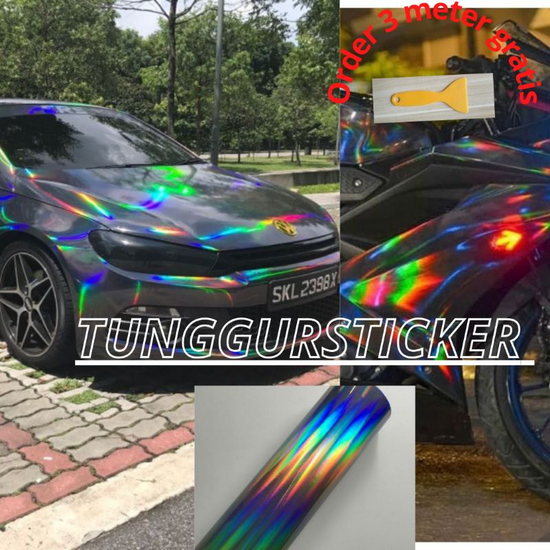 skotlet hologram hitam pelangi skotlet stiker hologram silver