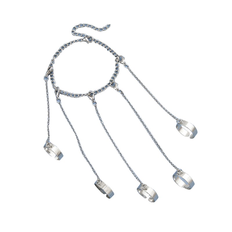 [AYBx] Baju Kaos Distro Pria Wanita Lengan Pendek Gelang Tangan Rantai Geometris Warna Silver Untuk Pria Cincin Charm Set Couple Fashion Jewelry