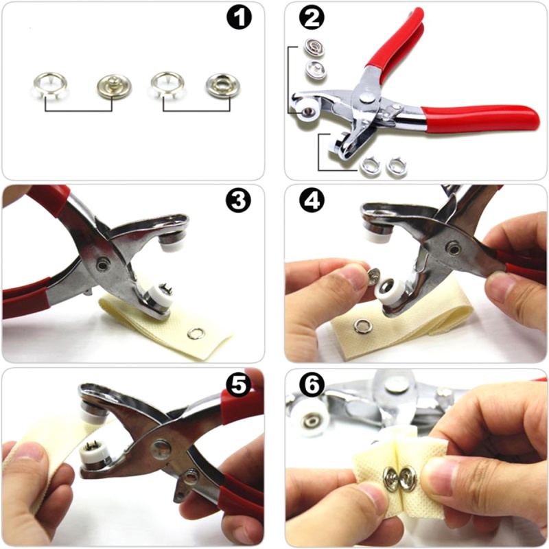 100set Snap Button Plier Tool Snaps Fastener Kit Kancing Snaps Cabang Metal Hollow Dan Solid Untuk Pasang Tas Baju Kancing Jahit Logam