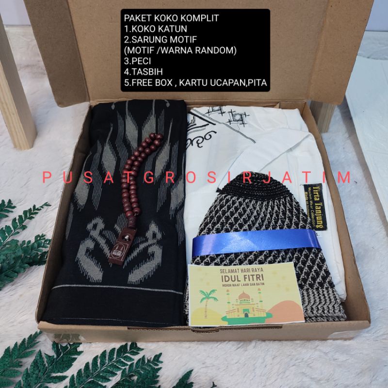 Baju koko taqwa bordir putih lengan panjang kurta takwa dewasa bahan katun cocok di buat Hampers GIFTBOX Kado cowok