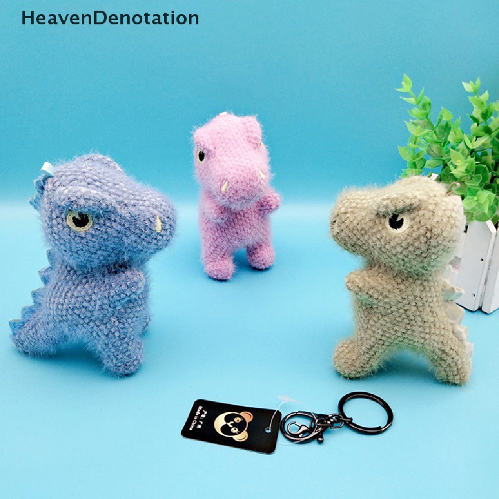 [HeavenDenotation] 10 cm Flocking Dinosaurus Gantungan Kunci Kartun Boneka Liontin Tas Mobil Key Ring HDV